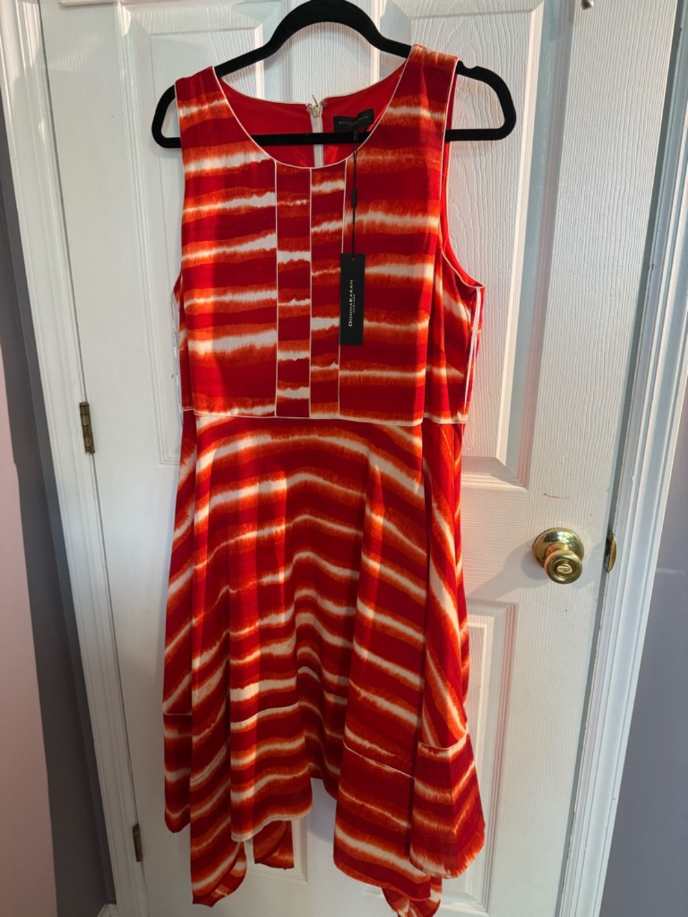 Asymmetrical Red & White Striped Handkerchief-Hem Dress